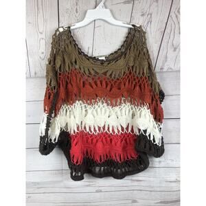 VIVID COLLECTION OF NY Sweater Womens medium Crochet Poncho Coral Cream Layering